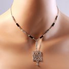 Estate 3.12Ct Natural Diamond & Onyx 14K Solid White Gold Necklace