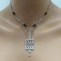Estate 3.12Ct Natural Diamond & Onyx 14K Solid White Gold Necklace