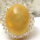 Estate 10.50Ct Natural Ethiopian Opal and Diamond 14K Solid Yellow Gold Ring