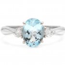 1.16 Carats Natural Aquamarine and Diamond 14K Solid White Gold Ring