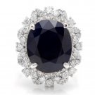 9.10Ct Natural Blue Sapphire & Diamond 14K White Solid Gold Ring