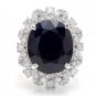 9.10Ct Natural Blue Sapphire & Diamond 14K White Solid Gold Ring