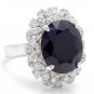 9.10Ct Natural Blue Sapphire & Diamond 14K White Solid Gold Ring