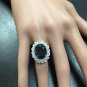 9.10Ct Natural Blue Sapphire & Diamond 14K White Solid Gold Ring