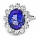 6.10 Carats NATURAL TANZANITE and DIAMOND 14K Solid White Gold Ring