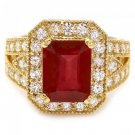 7.40 Carats Natural Red Ruby and Diamond 14K Solid Yellow Gold Ring