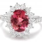 3.90 Carats Natural Tourmaline and Diamond 14K Solid White Gold Ring