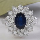 2.70Ct Natural Blue Sapphire & Diamond 14K Solid White Gold Ring