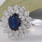 2.70Ct Natural Blue Sapphire & Diamond 14K Solid White Gold Ring