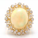 8.65Ct Natural Ethiopian Opal and Diamond 14K Solid Yellow Gold Ring