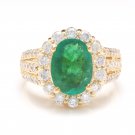3.88 Carats Natural Emerald & Diamond 14K Solid Yellow Gold Ring