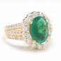 3.88 Carats Natural Emerald & Diamond 14K Solid Yellow Gold Ring