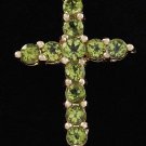 1.20Ct Natural Peridot 14K Solid Yellow Gold Cross Pendant Necklace