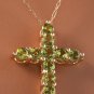 1.20Ct Natural Peridot 14K Solid Yellow Gold Cross Pendant Necklace
