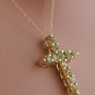 1.20Ct Natural Peridot 14K Solid Yellow Gold Cross Pendant Necklace