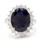 13.50Ct Natural Blue Sapphire & Diamond 14K White Solid Gold Ring