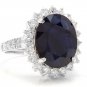 13.50Ct Natural Blue Sapphire & Diamond 14K White Solid Gold Ring