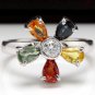 1.75Ct Natural Multi-Color Sapphire & Diamond 14K Solid White Gold Flower Ring