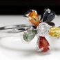 1.75Ct Natural Multi-Color Sapphire & Diamond 14K Solid White Gold Flower Ring