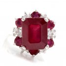 7.45 Carats Natural Red Ruby and Diamond 14K Solid White Gold Ring