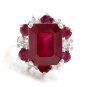 7.45 Carats Natural Red Ruby and Diamond 14K Solid White Gold Ring