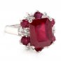 7.45 Carats Natural Red Ruby and Diamond 14K Solid White Gold Ring