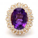 10.40 Carats Natural Amethyst and Diamond 14K Yellow Gold Ring