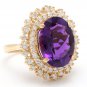 10.40 Carats Natural Amethyst and Diamond 14K Yellow Gold Ring