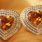 Estate 25.75Ct Natural Madeira Citrine & Diamond 14K Solid Yellow Gold Earrings