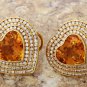 Estate 25.75Ct Natural Madeira Citrine & Diamond 14K Solid Yellow Gold Earrings