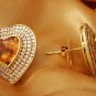 Estate 25.75Ct Natural Madeira Citrine & Diamond 14K Solid Yellow Gold Earrings