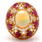 17.40Ct Natural Ethiopian Opal, Ruby and Diamond 14K Solid Rose Gold Ring
