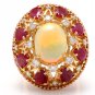 17.40Ct Natural Ethiopian Opal, Ruby and Diamond 14K Solid Rose Gold Ring