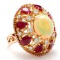 17.40Ct Natural Ethiopian Opal, Ruby and Diamond 14K Solid Rose Gold Ring