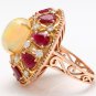 17.40Ct Natural Ethiopian Opal, Ruby and Diamond 14K Solid Rose Gold Ring