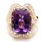 13.30 Carats Natural Amethyst and Diamond 14K Solid Yellow Gold Ring