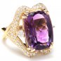 13.30 Carats Natural Amethyst and Diamond 14K Solid Yellow Gold Ring