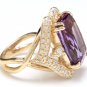 13.30 Carats Natural Amethyst and Diamond 14K Solid Yellow Gold Ring