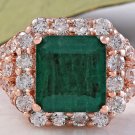 5.20Ct Natural Emerald & Diamond 14K Solid Rose Gold Ring