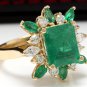 5.05Ct Natural Emerald & Diamond 14K Solid Yellow Gold Ring