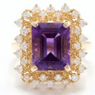 5.80 Carats Natural Amethyst and Diamond 14K Solid Yellow Gold Ring