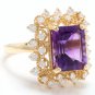 5.80 Carats Natural Amethyst and Diamond 14K Solid Yellow Gold Ring