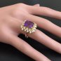 5.80 Carats Natural Amethyst and Diamond 14K Solid Yellow Gold Ring