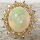6.90Ct Natural Ethiopian Opal and Diamond 14K Solid Yellow Gold Ring