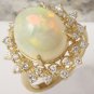 6.90Ct Natural Ethiopian Opal and Diamond 14K Solid Yellow Gold Ring