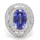 9.70 Carats NATURAL TANZANITE and DIAMOND 14K Solid White Gold Ring