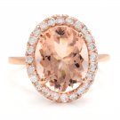 3.90 Carats Natural Morganite and Diamond 14K Solid Rose Gold Ring