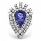 7.20 Carats NATURAL TANZANITE and DIAMOND 14K Solid White Gold Ring