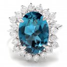 6.90 Carats Natural LONDON BLUE TOPAZ and Diamond 14K White Gold Ring