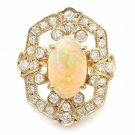 4.20Ct Natural Australian Opal and Diamond 14K Solid Yellow Gold Ring